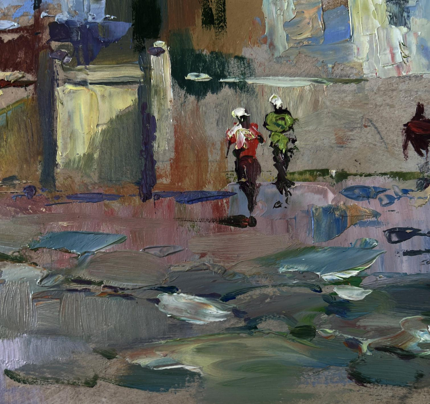 Abstract expressionist oil painting of city building by Yuriy Suprunchuk