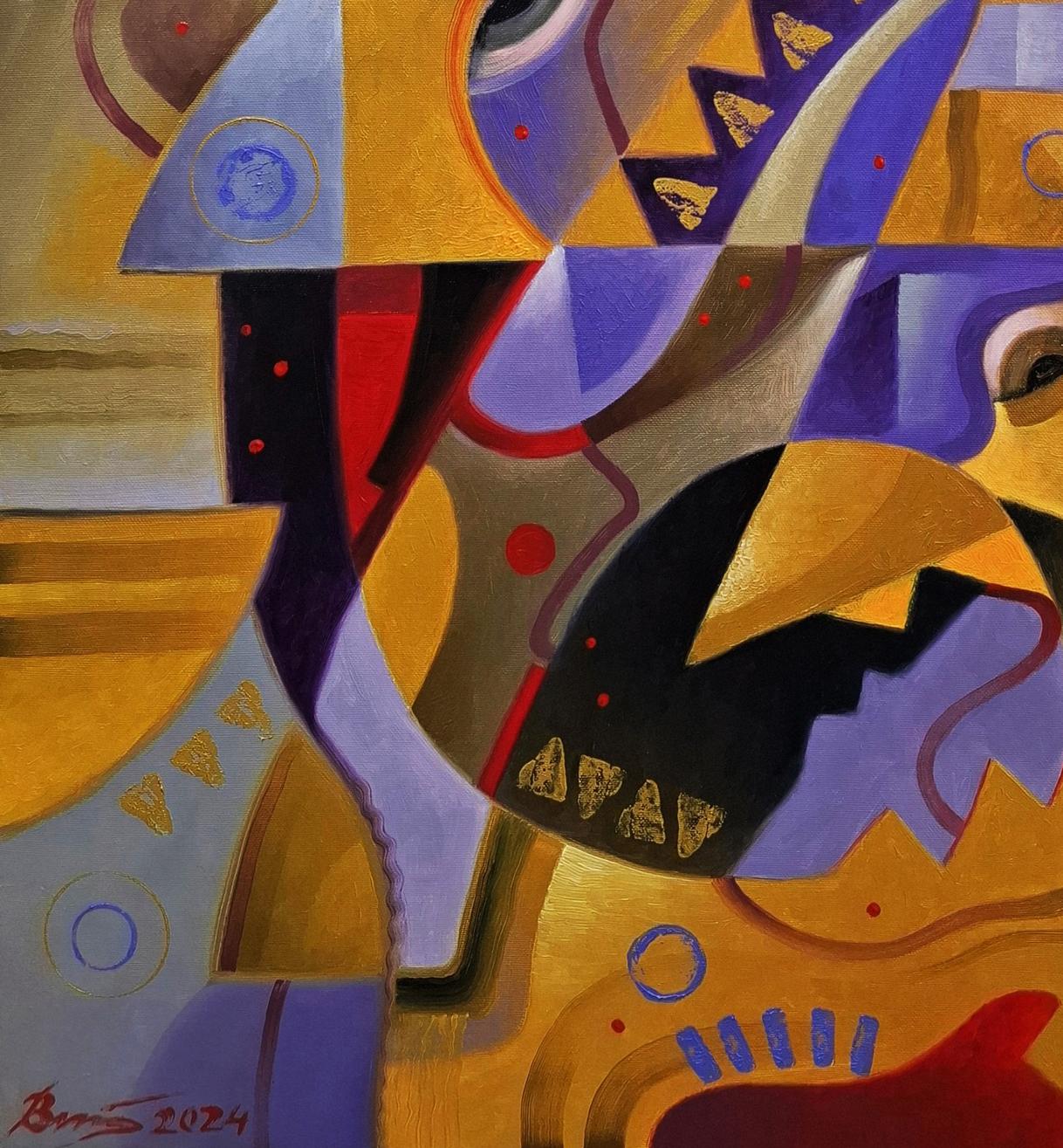 Oil painting The crushing abstraction of Drakkar by Sergiy Voichenko, bold geometric shapes
