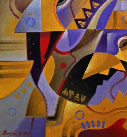 Oil painting The crushing abstraction of Drakkar by Sergiy Voichenko, bold geometric shapes