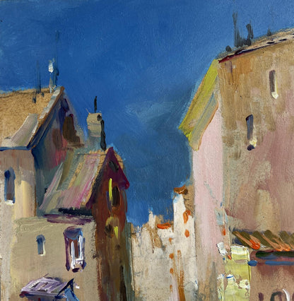 Vibrant impressionist oil painting Shadows of City Life by Yuriy Suprunchuk