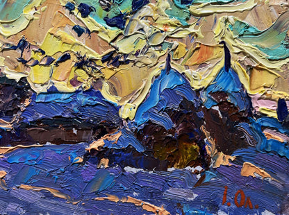 Vibrant impressionist oil painting Crows in the evening by Oleksiy Ivanyuk