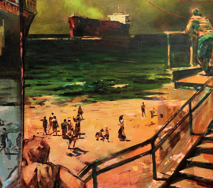 Vibrant impressionistic oil painting Assol Ed Potapenkov of bustling harbor scene