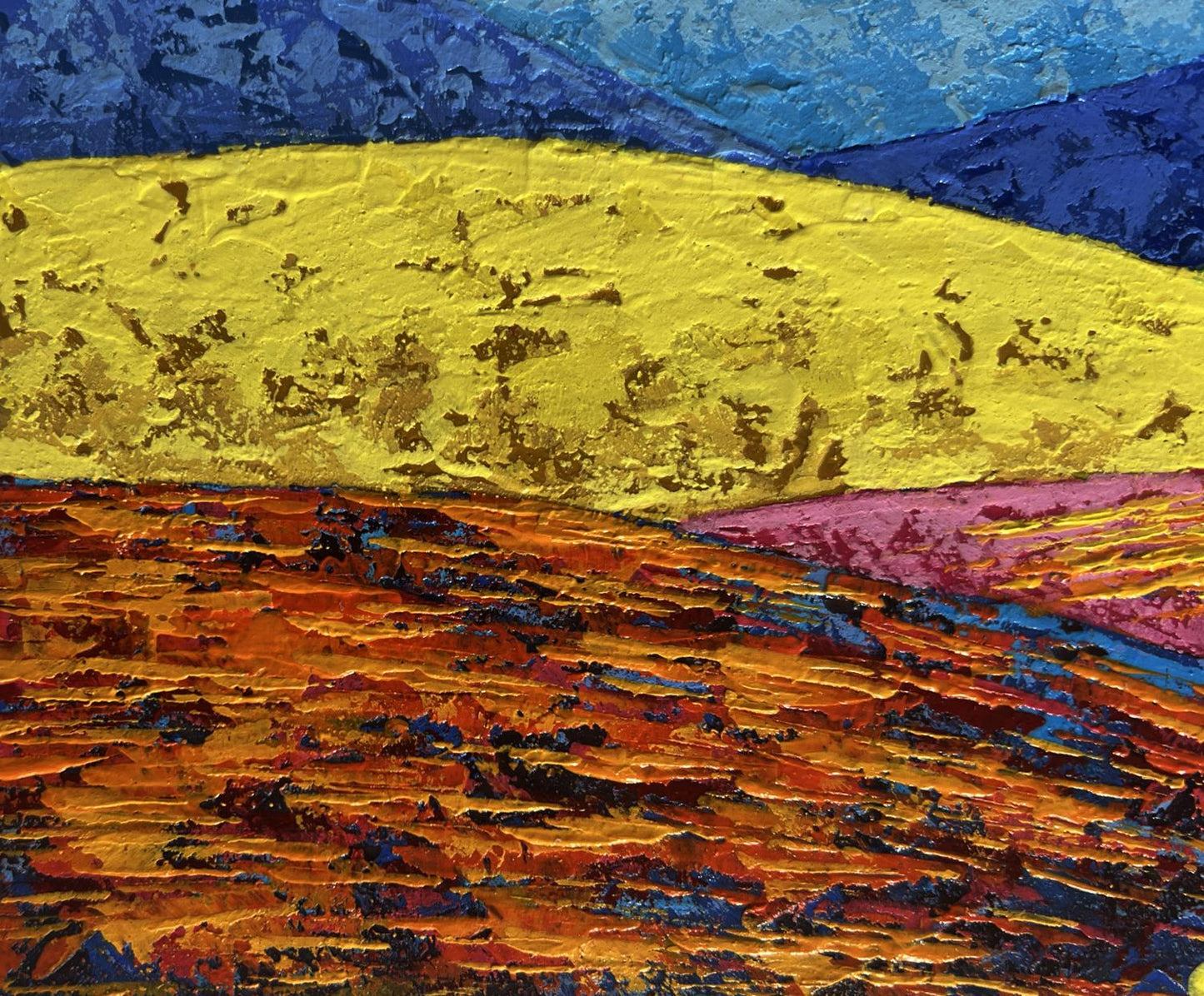 Vibrant pink sunset oil painting by V. Zadorozhnya with bold impasto hues