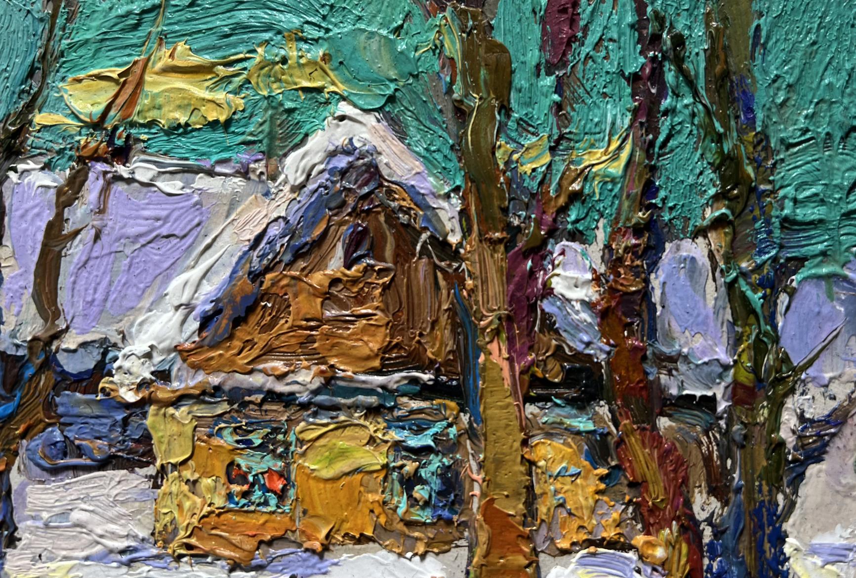 Oil painting The yard was covered with snow by Oksana Ivanyuk snowy house