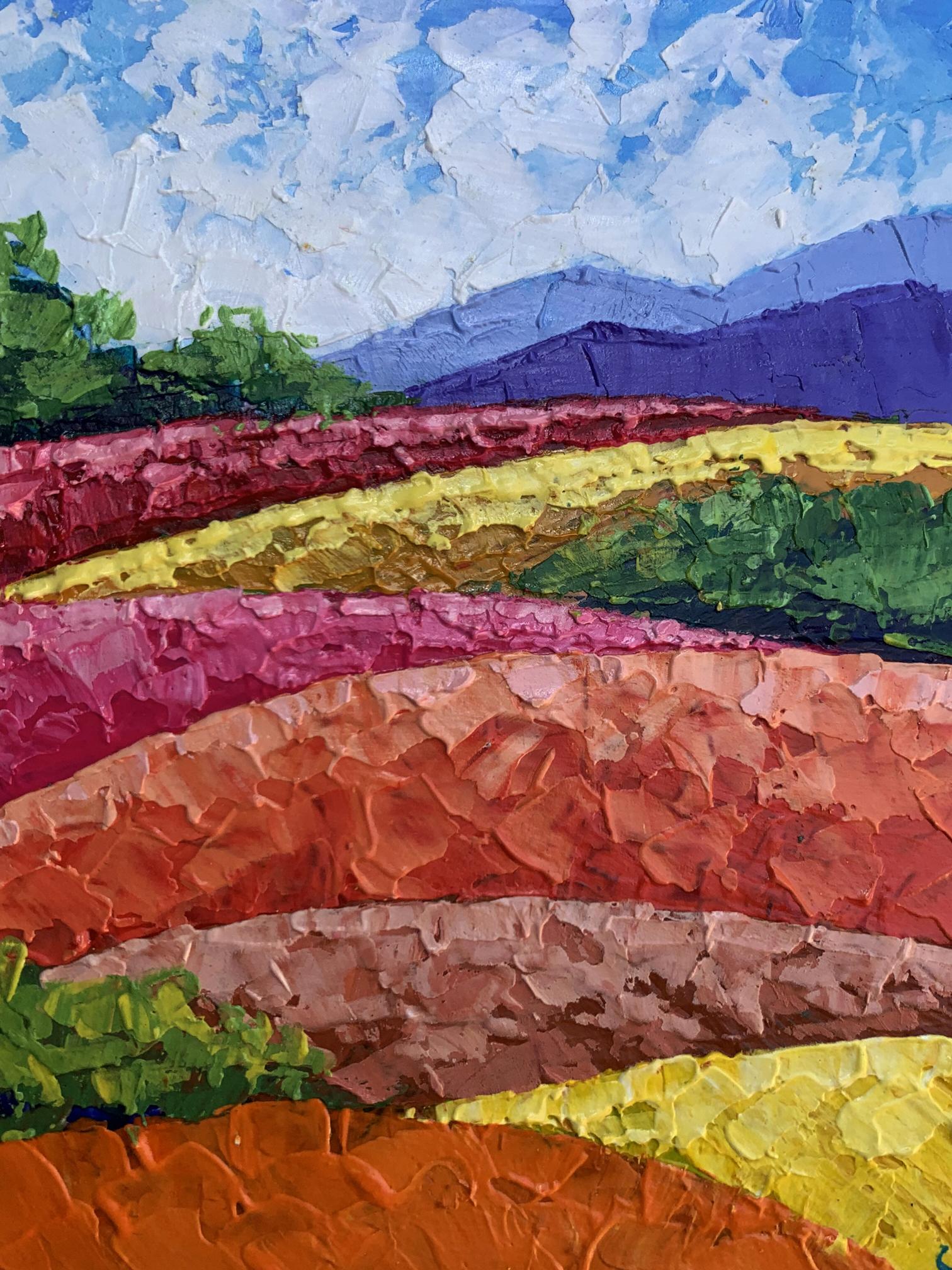 Vibrant impressionist oil painting of mountains, plains by V. Zadorozhnya