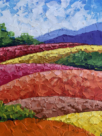 Vibrant impressionist oil painting of mountains, plains by V. Zadorozhnya
