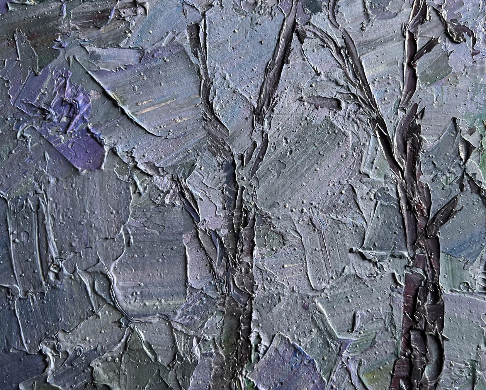 Oil painting Rainy morning by Boris Serdyuk, textured gray purple impasto
