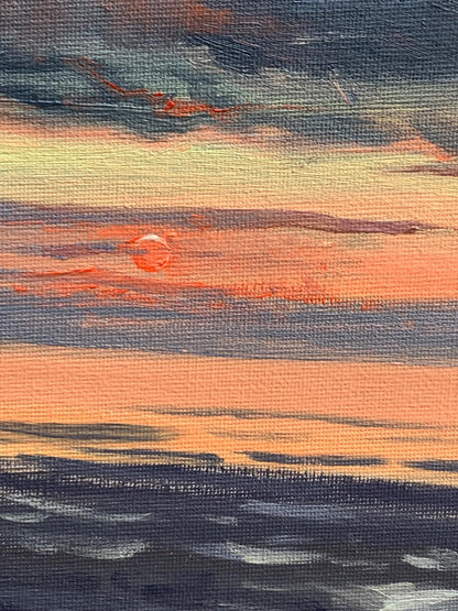 Oil painting Sunset at sea by Tatyana Derdey textured canvas sunset