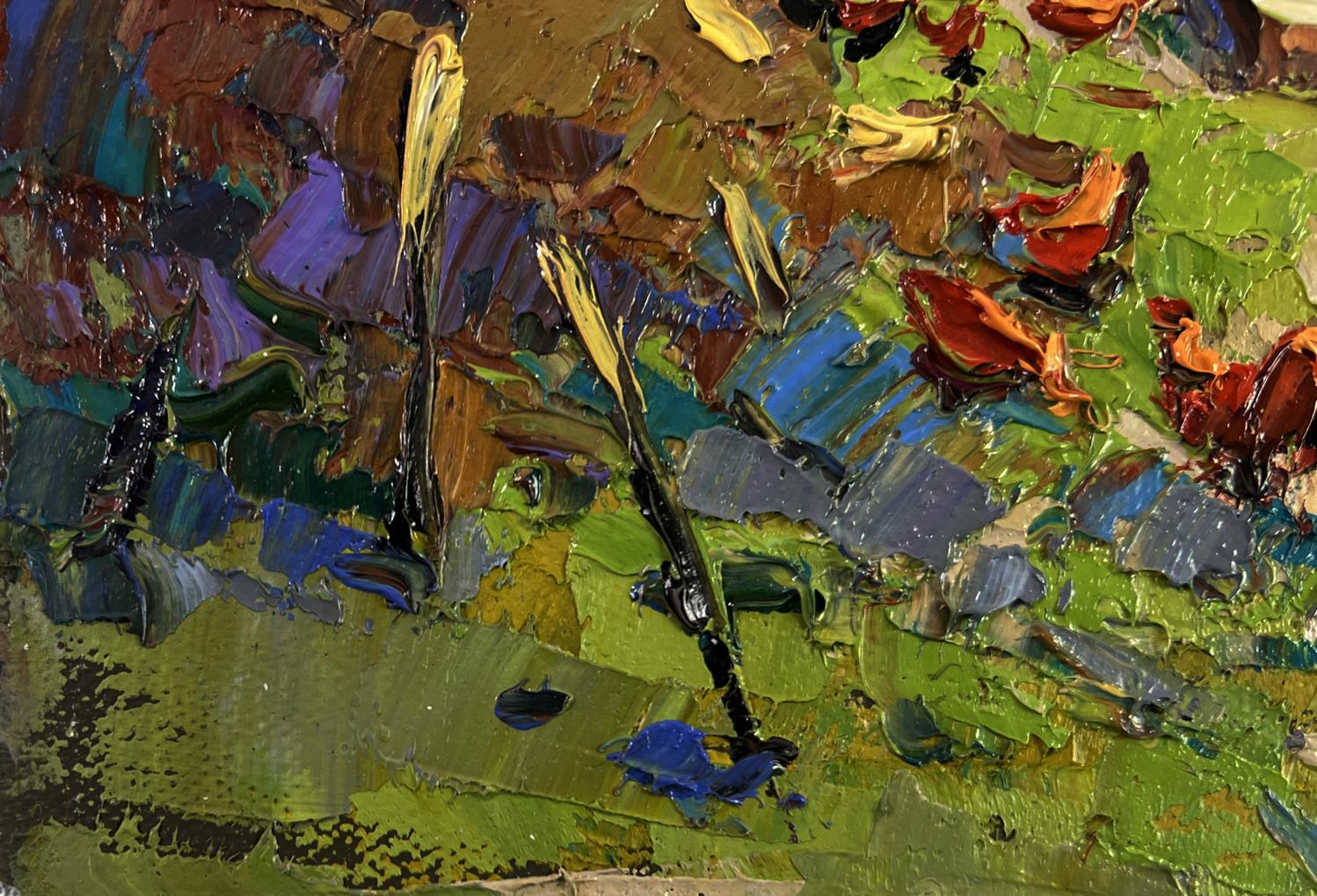 Vibrant impressionist oil painting Quiet evening courtyard by Oksana Ivanyuk