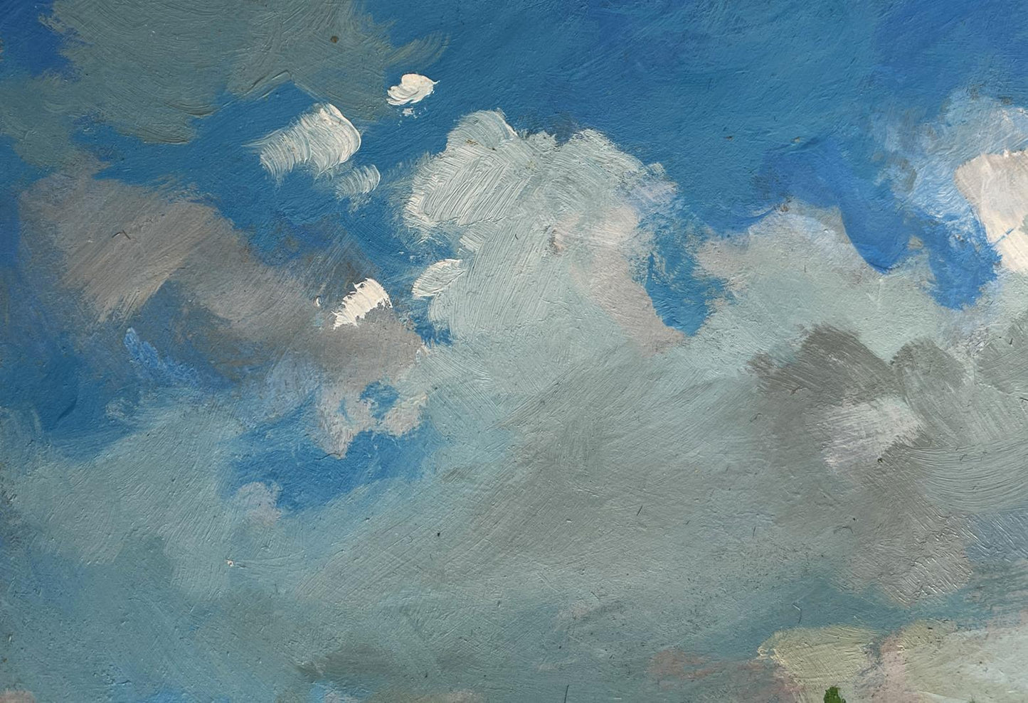 Textured oil painting of meadows sky with soft clouds by Yuriy Suprunchuk