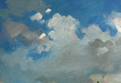 Textured oil painting of meadows sky with soft clouds by Yuriy Suprunchuk