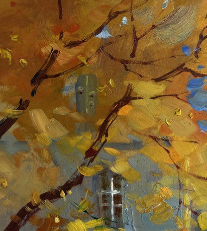 Oil painting Autumn leaves are flying by Yuriy Suprunchuk textured autumn branches