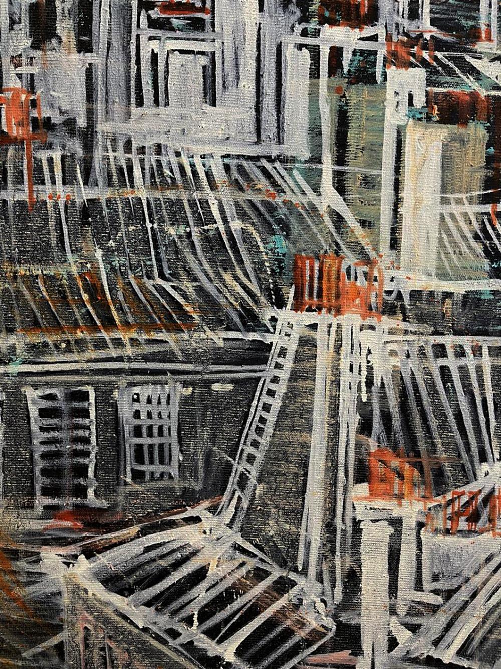 Oil painting Farnes by Serhiy Kovalev: bold white black brushstrokes orange accents