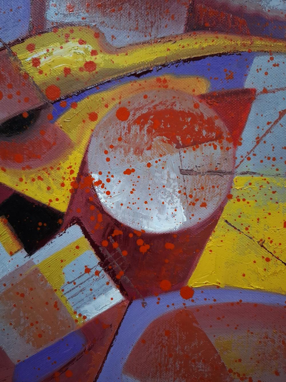 Vibrant abstract oil painting of smoking pipe by Sergiy Voichenko with bold geometric shapes