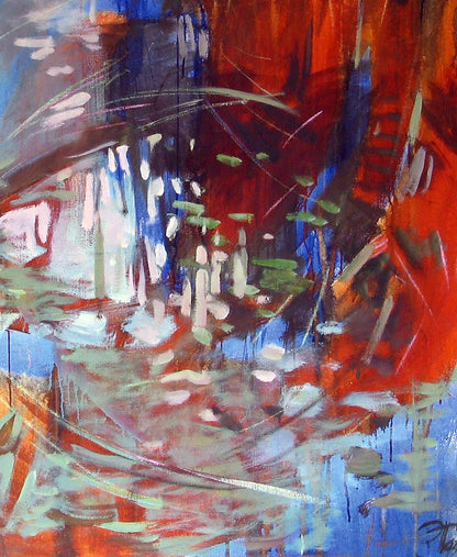 Vibrant abstract oil painting Water Ed Potapenkov in bold reds blues greens