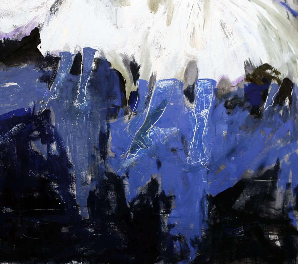 Oil painting Dance Ed Potapenkov with bold blue, black, white brushstrokes