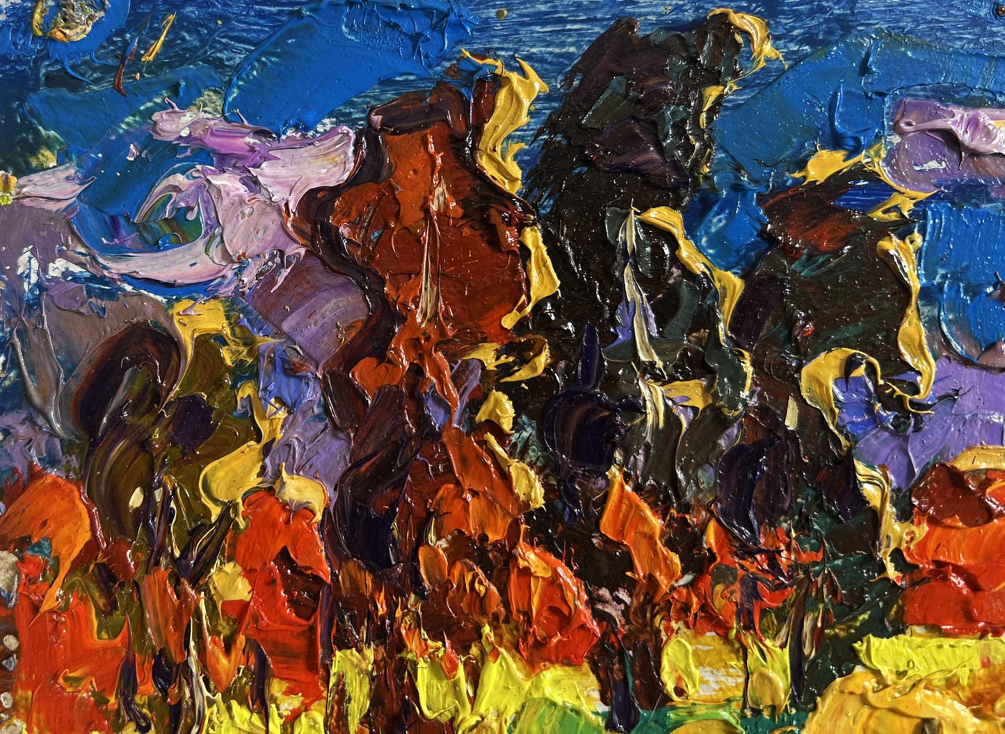 Vibrant oil painting The sun sets in the field by Oleksiy Ivanyuk