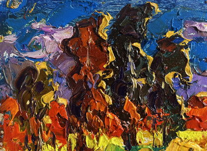 Vibrant oil painting The sun sets in the field by Oleksiy Ivanyuk