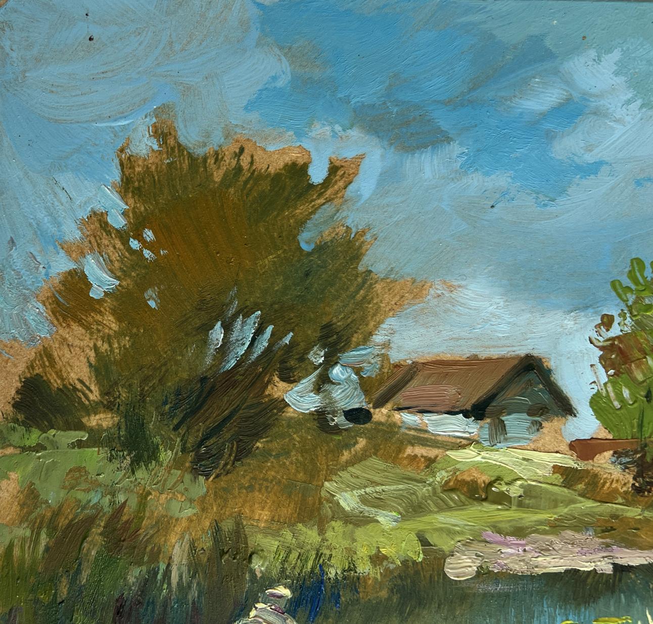 Rustic wooden cabin in foliage by Yuriy Suprunchuk oil painting