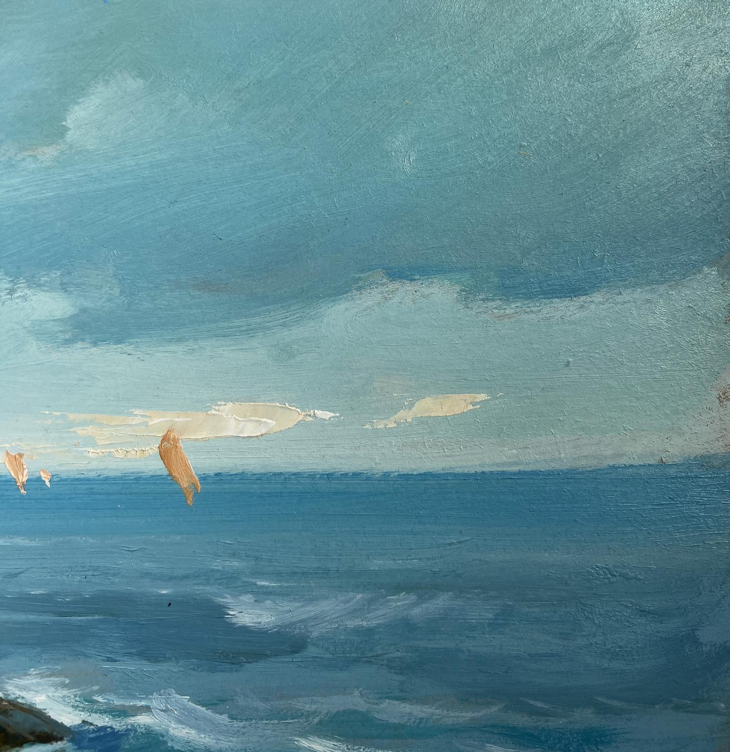 Textured oil painting of sailboat on serene sea horizon by Yuriy Suprunchuk