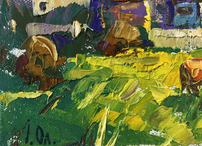 Oil painting First morning of spring by Oleksiy Ivanyuk, green yellow strokes