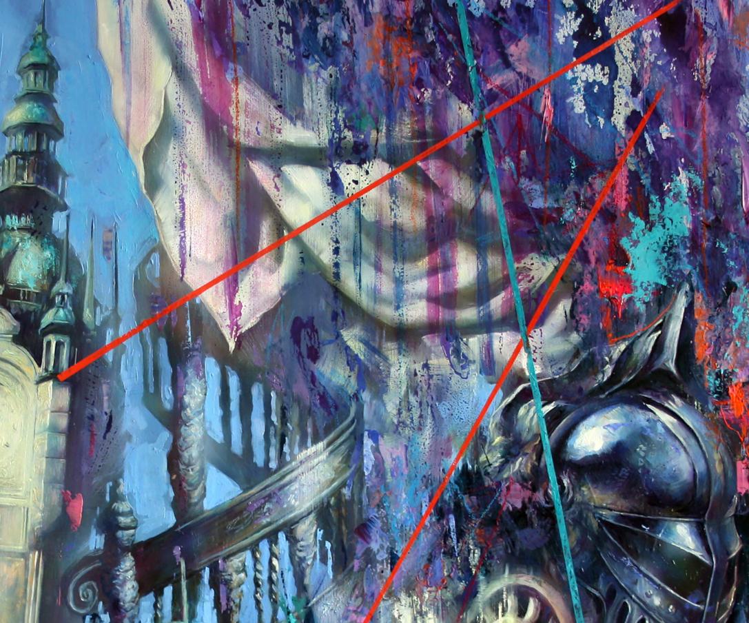 Oil painting Myths of the City by Alexander Dobrodiy, abstract armored figure