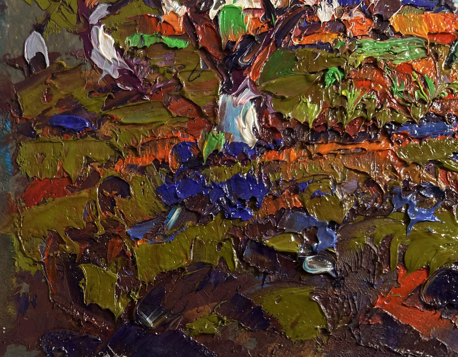 Oil painting The gardens are blooming by Oleksiy Ivanyuk, textured abstract green orange strokes