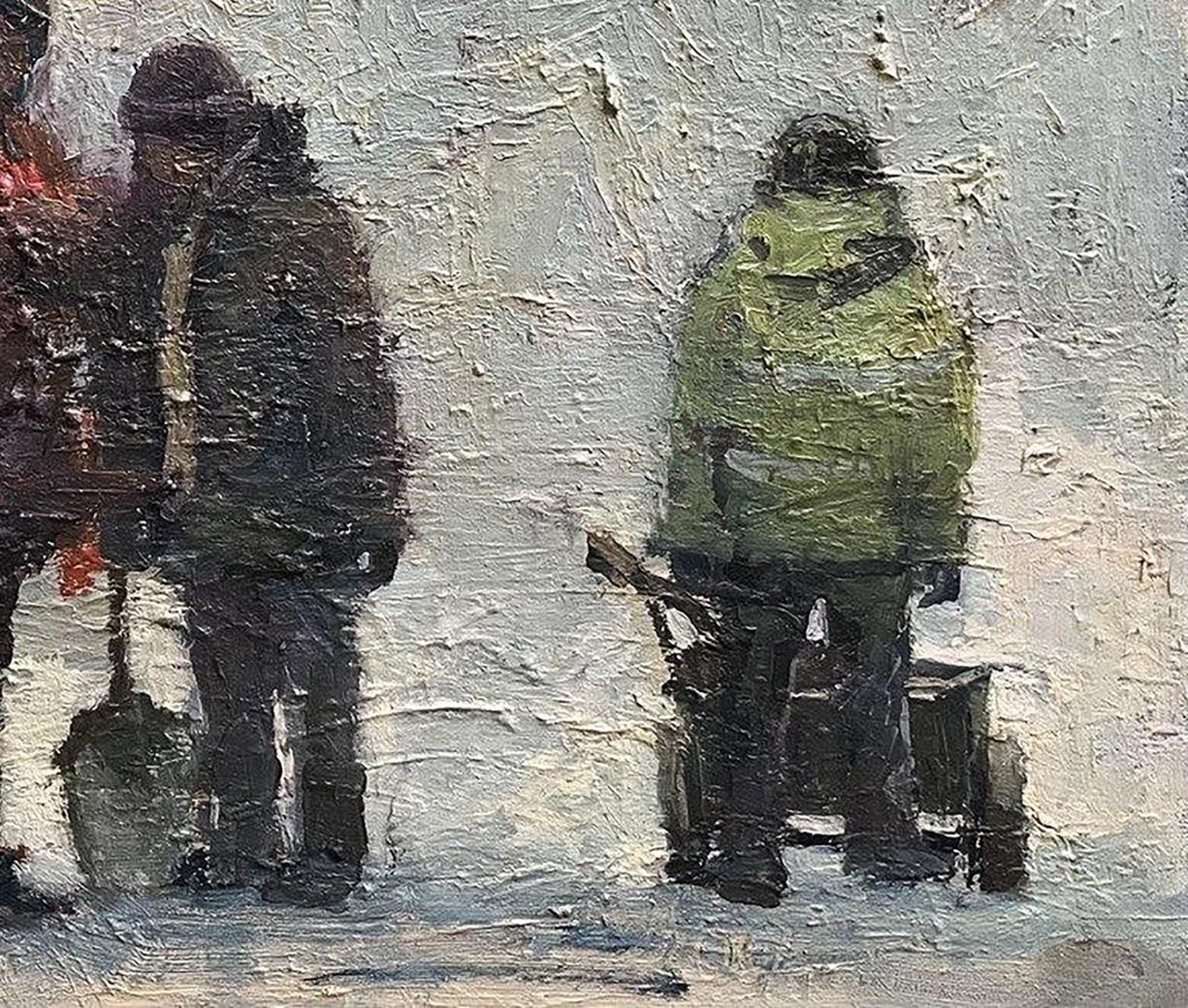 Textured oil painting of two figures in winter attire by Volodymyr Pashchenko