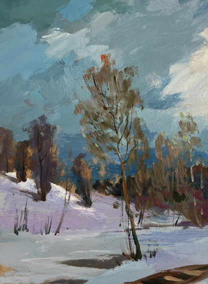 Oil painting Path through snowdrifts by Yuriy Suprunchuk winter landscape