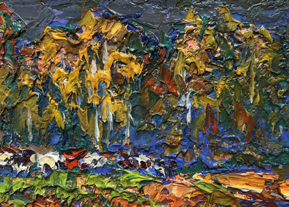 Vibrant impressionist oil painting of autumn yellow forest by Oleksiy Ivanyuk