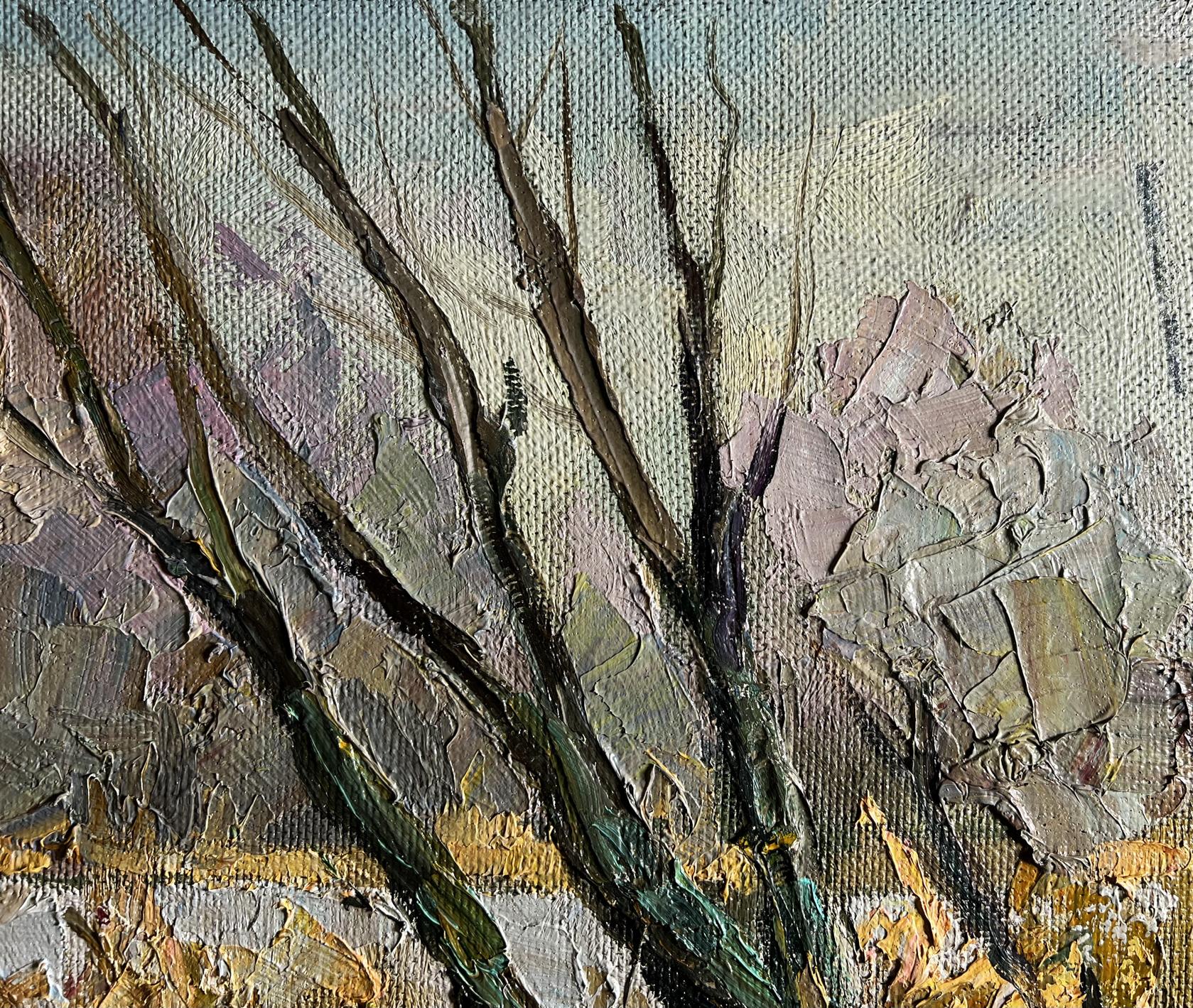 Oil painting The first snow fell by Boris Serdyuk bare branches in snow