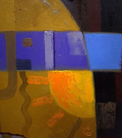 Abstract oil painting Light lines by Sergiy Voichenko in yellow blue orange