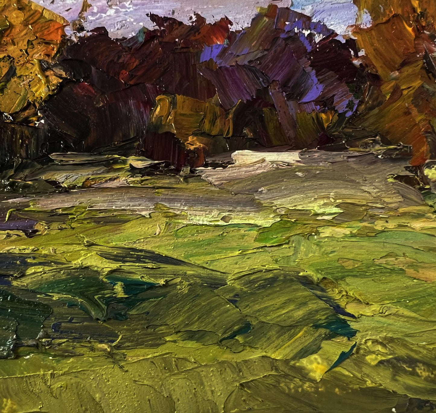 Vibrant autumn nature oil painting by Boris Serdyuk with impasto strokes