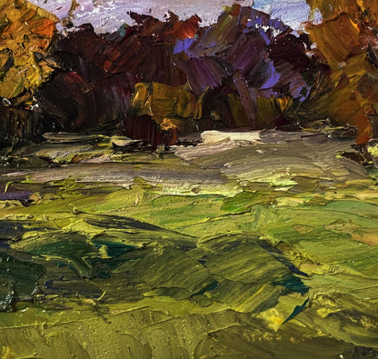 Vibrant autumn nature oil painting by Boris Serdyuk with impasto strokes