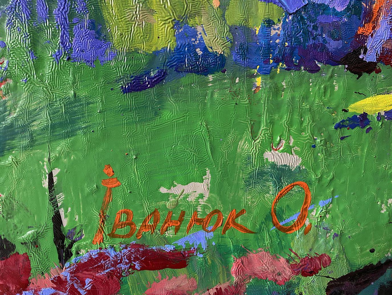 Oil painting The sun is setting by Oleksiy Ivanyuk vibrant green impasto canvas