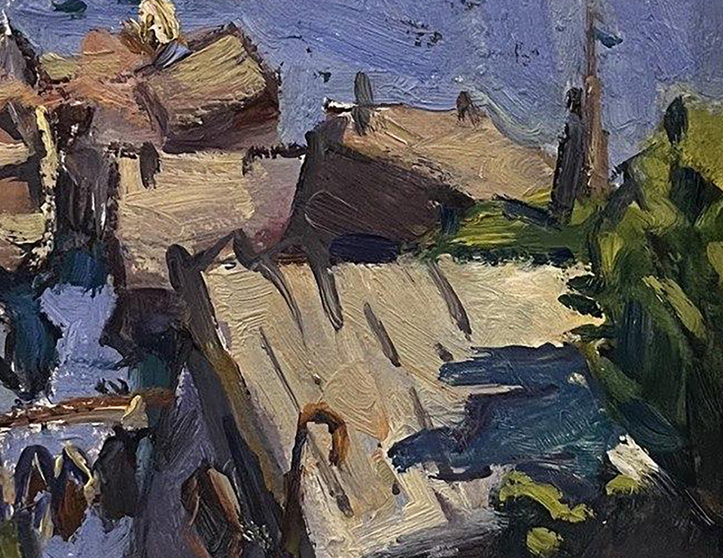Impressionistic oil painting of city pier village by Oleksandr Andreev