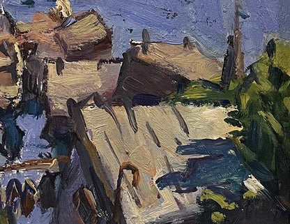 Impressionistic oil painting of city pier village by Oleksandr Andreev
