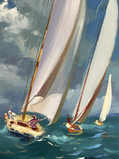 Oil painting of sailboats at sea by Yuriy Suprunchuk