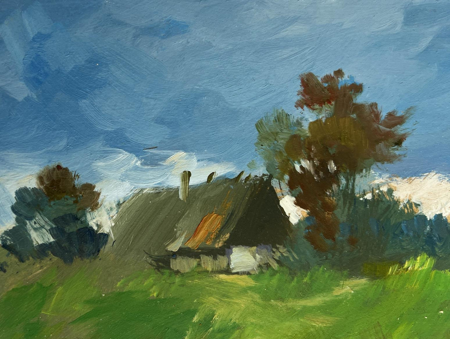 Oil painting of lonely riverside house by Yuriy Suprunchuk