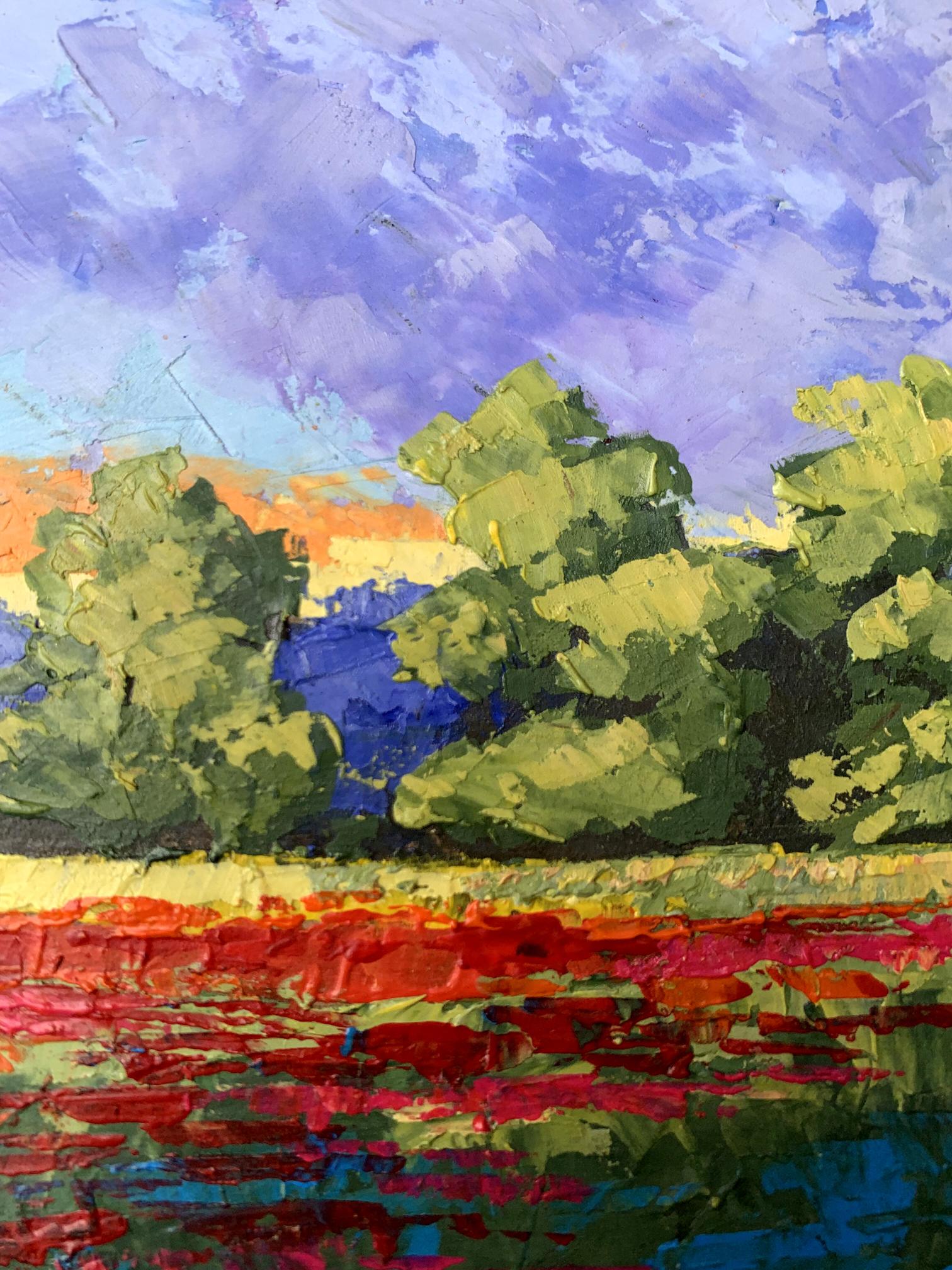 Vibrant impressionist oil painting by V. Zadorozhnya with orange glow in field
