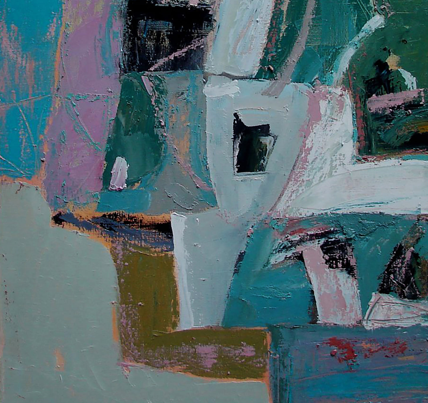 Oil painting Adriatic Cubism by Tatyana Shulyak in teal hues