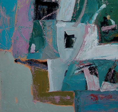 Oil painting Adriatic Cubism by Tatyana Shulyak in teal hues