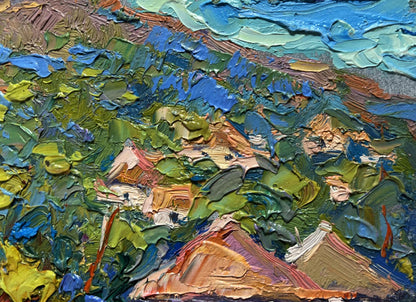 Vibrant impressionist oil painting There is a village under the mountain by Oleksiy Ivanyuk