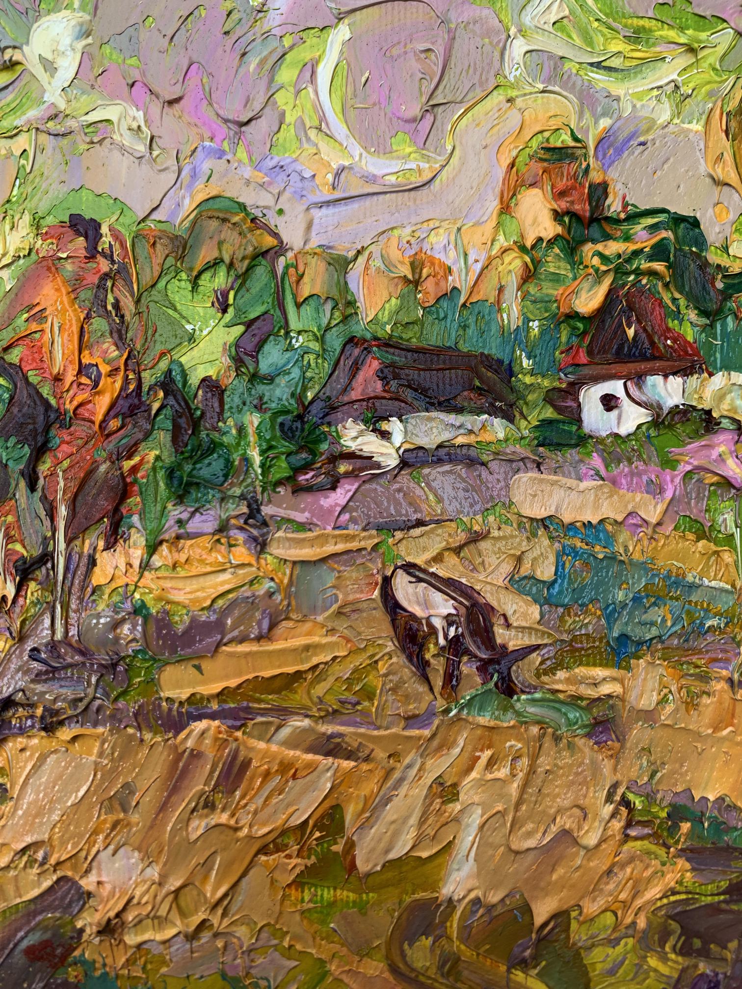 Oil painting The cows are grazing by Ivanyuk Oleksiy, rustic textured landscape