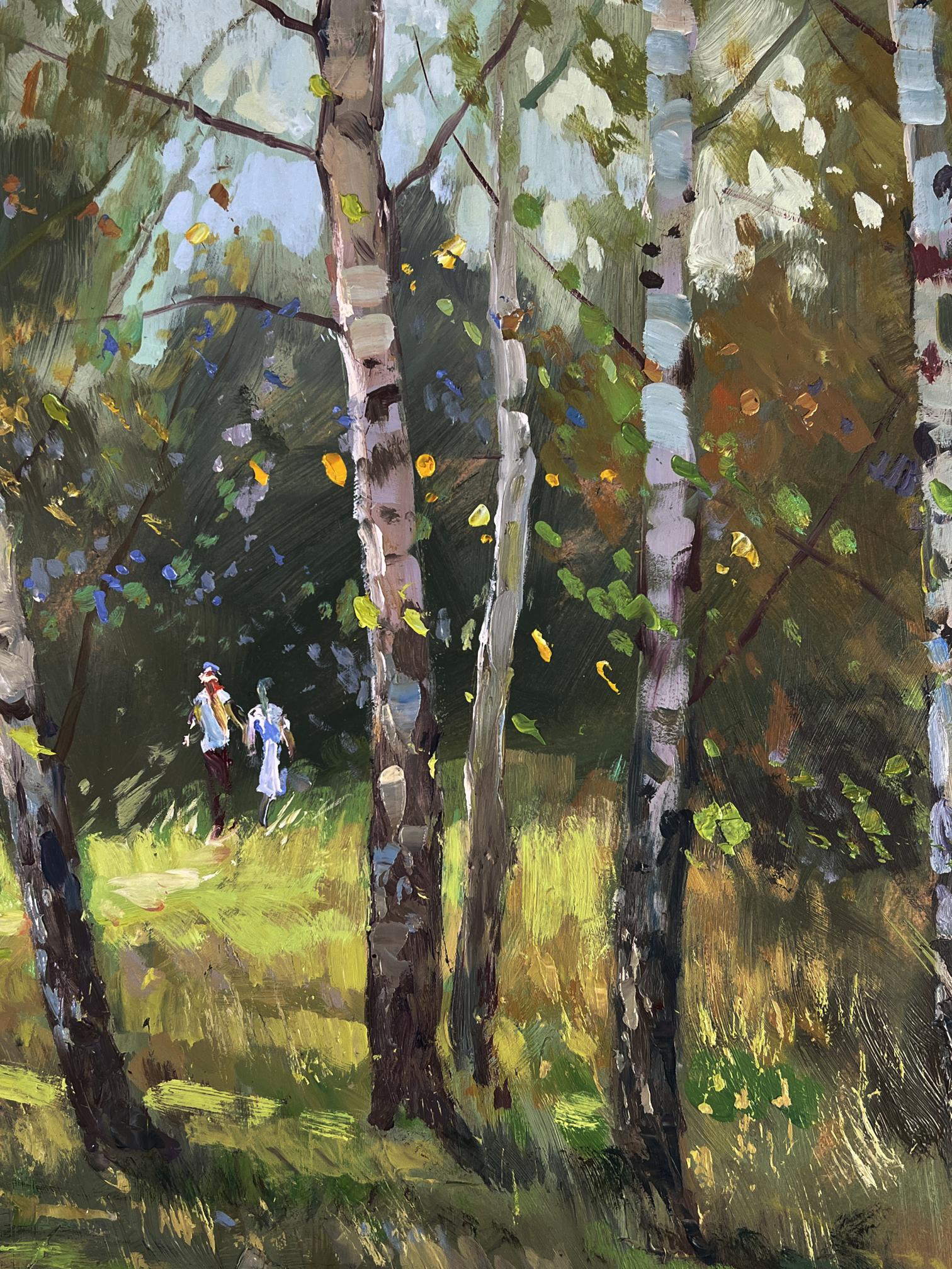 Vibrant impressionistic oil painting A walk among the birches by Yuriy Suprunchuk