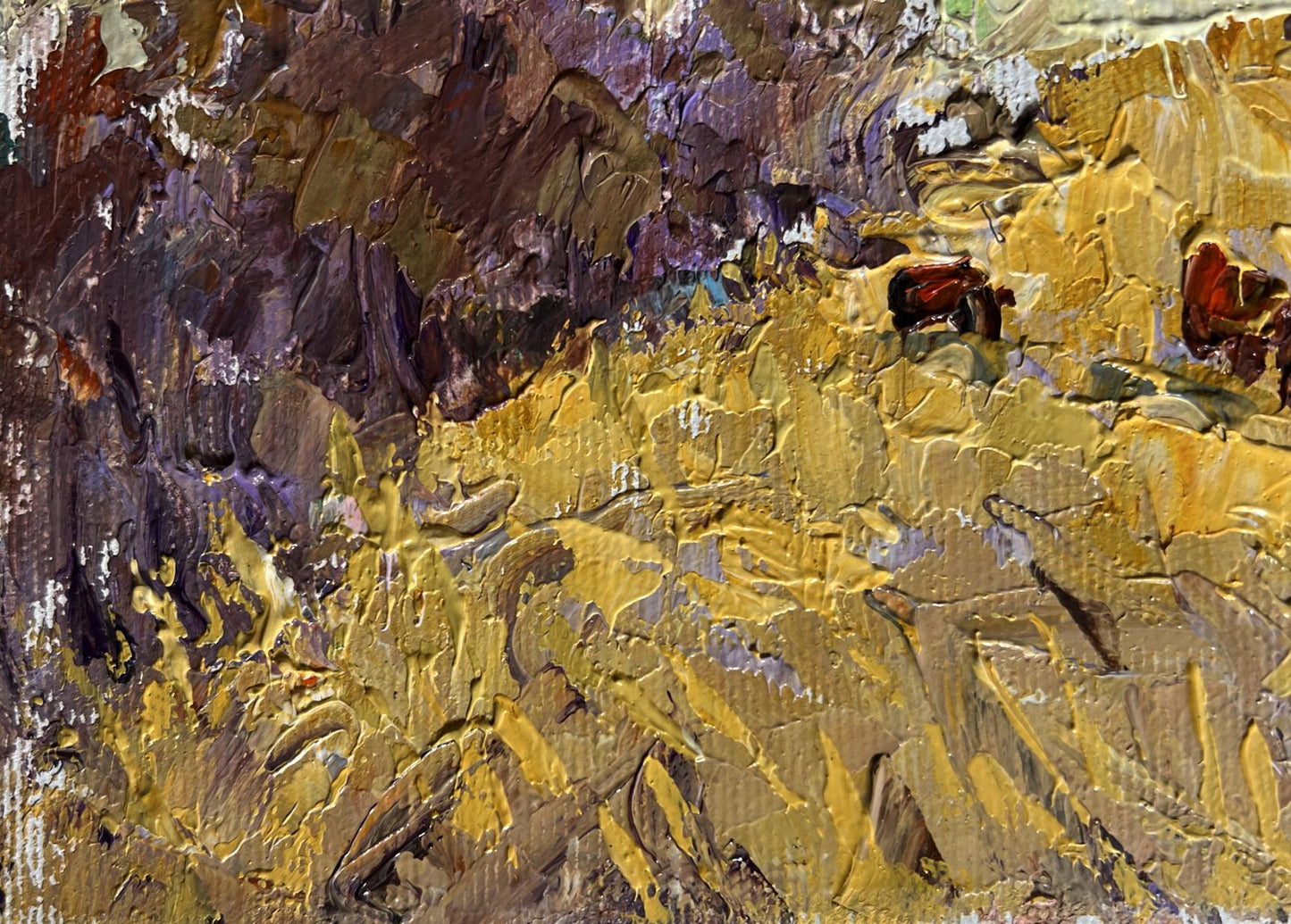 Oil painting Autumn golden fields by Oleksiy Ivanyuk in golds and purples
