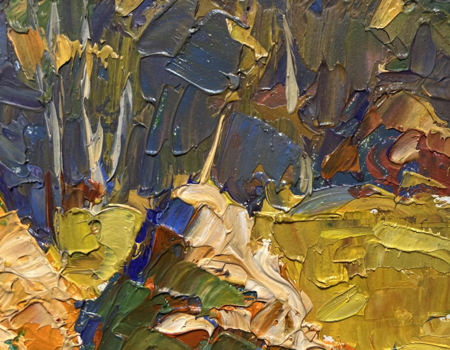 Oil painting of sunny field by Oleksiy Ivanyuk with impasto strokes