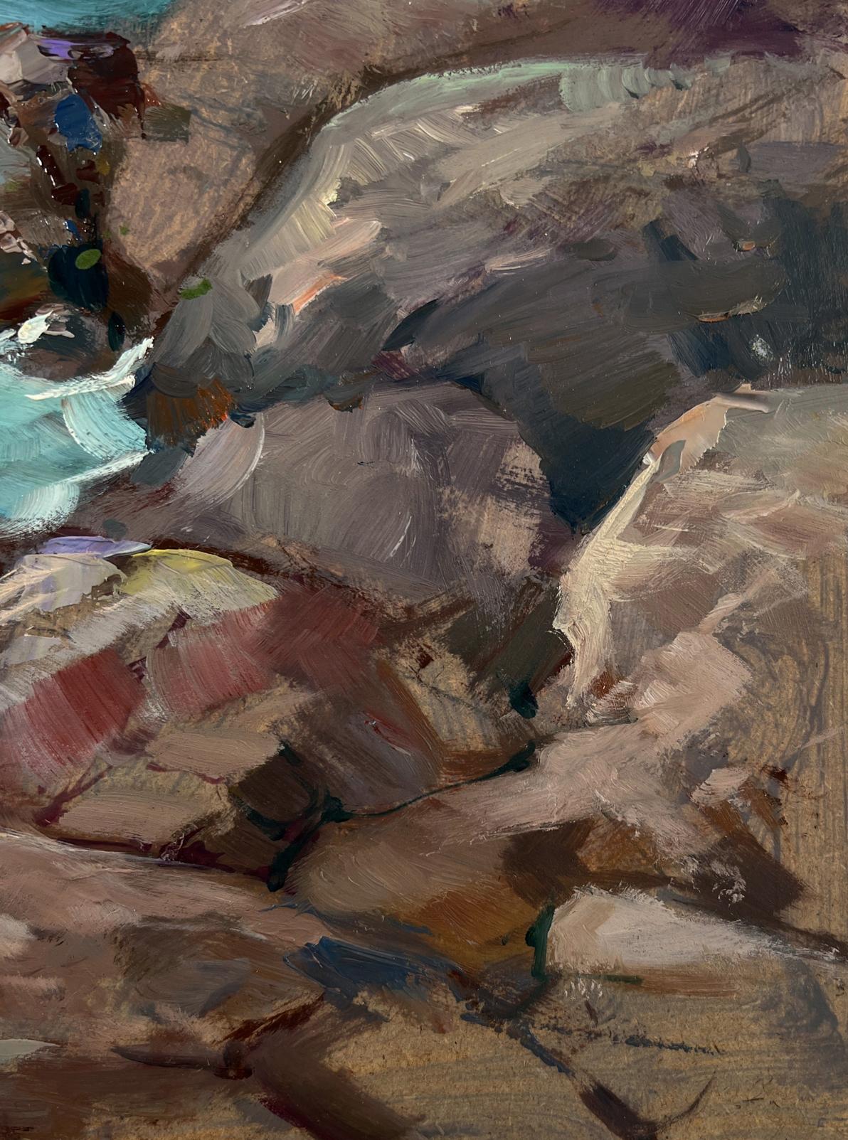 Oil painting of rugged coastal rocks by Yuriy Suprunchuk