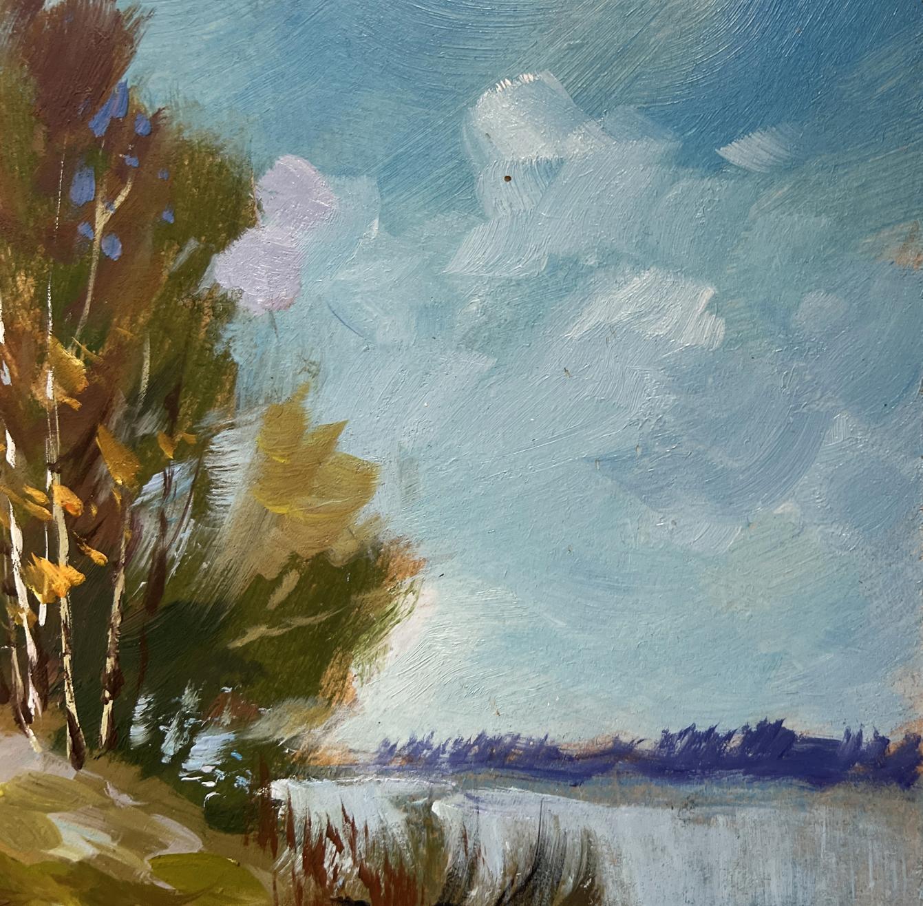 Oil painting The river washes the forest by Yuriy Suprunchuk autumn landscape