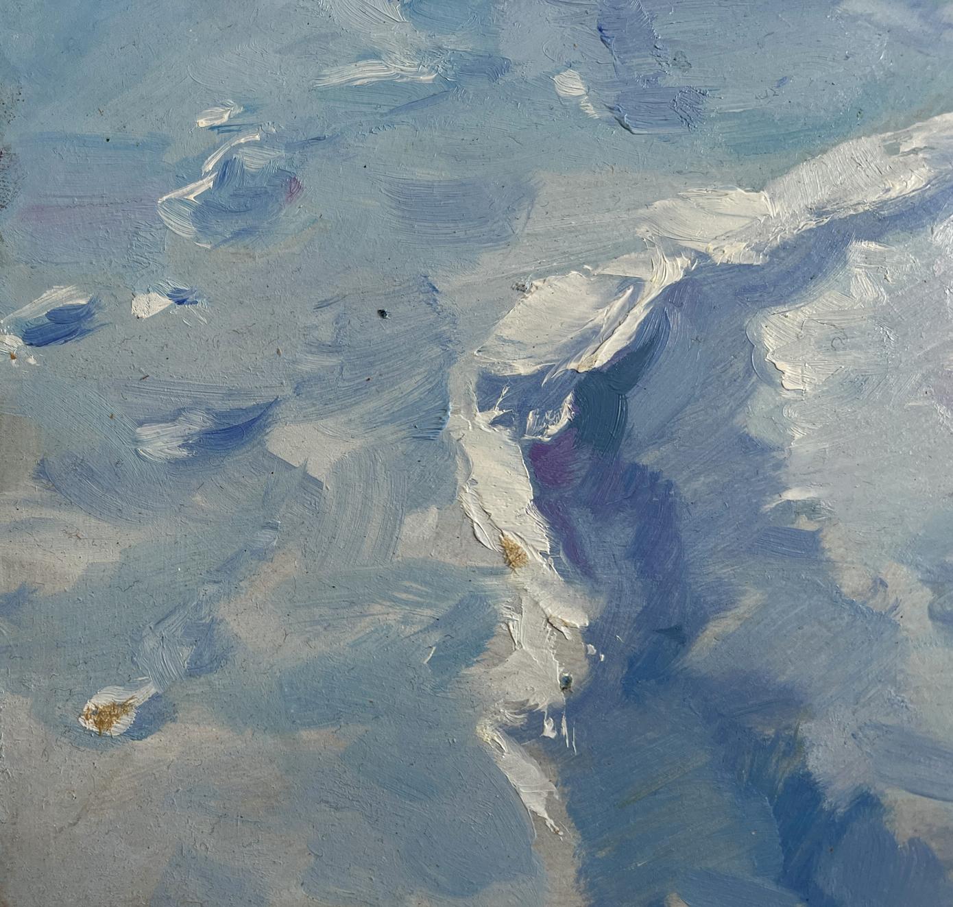 Oil painting Along the snowy paths by Yuriy Suprunchuk with blue-white textures